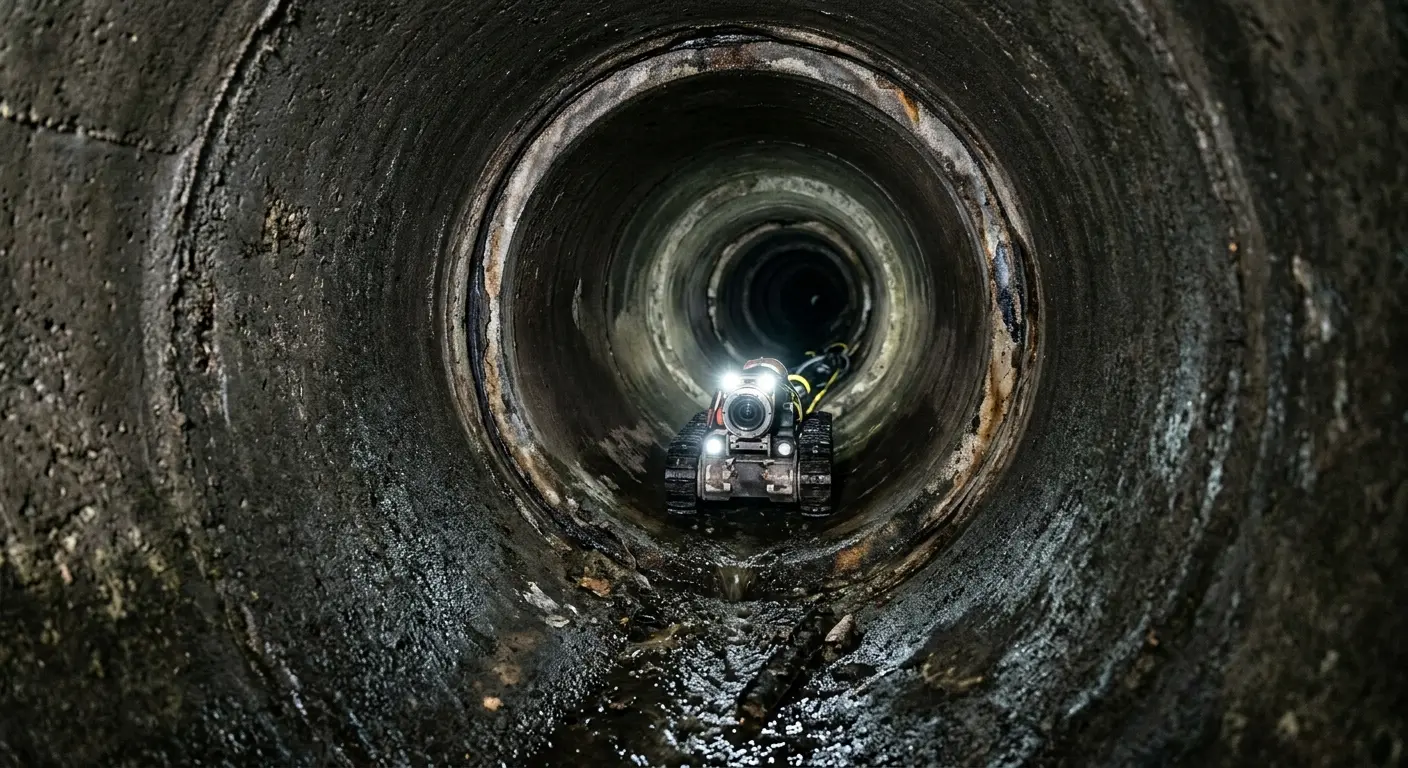Robotic sewer camera inspecting pipe interior for Sewer Line Cleaning in Griswold
